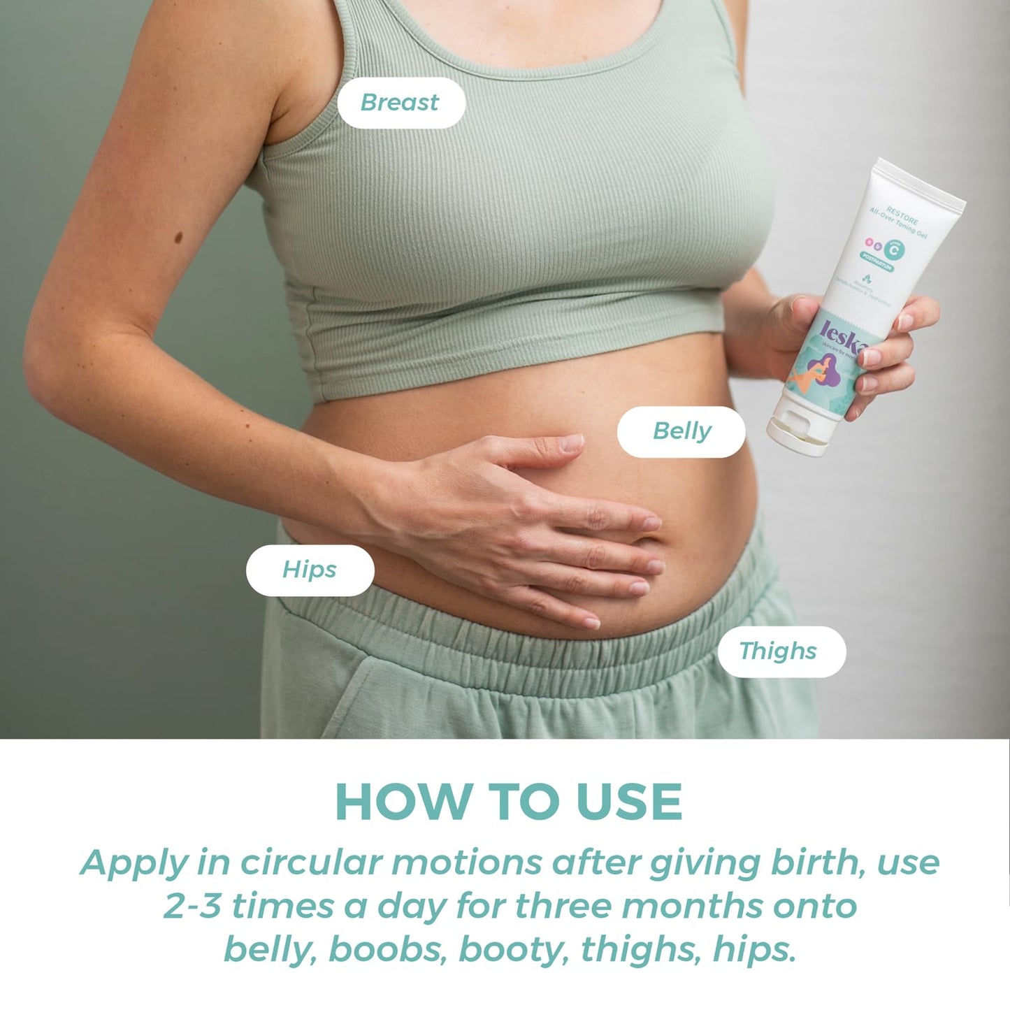 LESKA Maternity Post-Pregnancy Gel | STAGE C: RESTORE All-Over Toning Gel (Postpartum) | Part of a Complete 3 Part Pregnancy Skin Care System | New Mom Gifts (4oz)