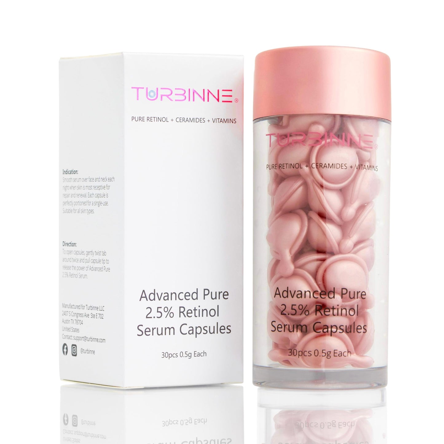 Turbinne Pure 2.5% Retinol Serum Capsules. Look 5 Years Younger In 30 Days. Powerful Anti -Aging, Deep Hydration, Brightening, Reduce Acne, Dark Spots & Wrinkles (30 Count)