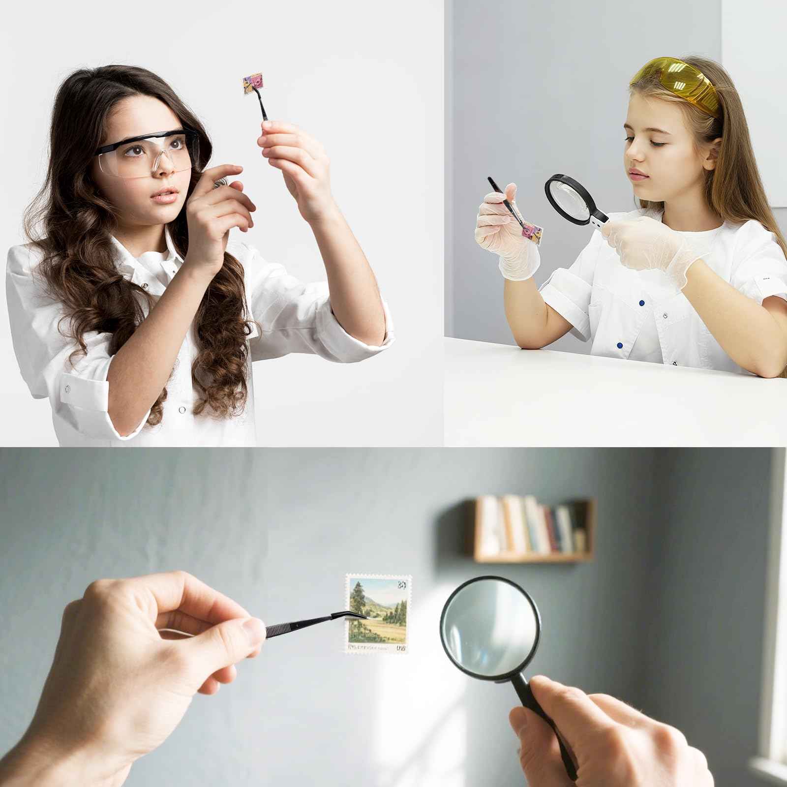 4 Pcs Stainless Steel Tweezers with Rubber Tips,Professional Precision Tweezer Set for Jewelry,Nail Art,Hobby Craft,Stamps, Beads,Jewelry Picking Tools with Soft Non Marring Tip