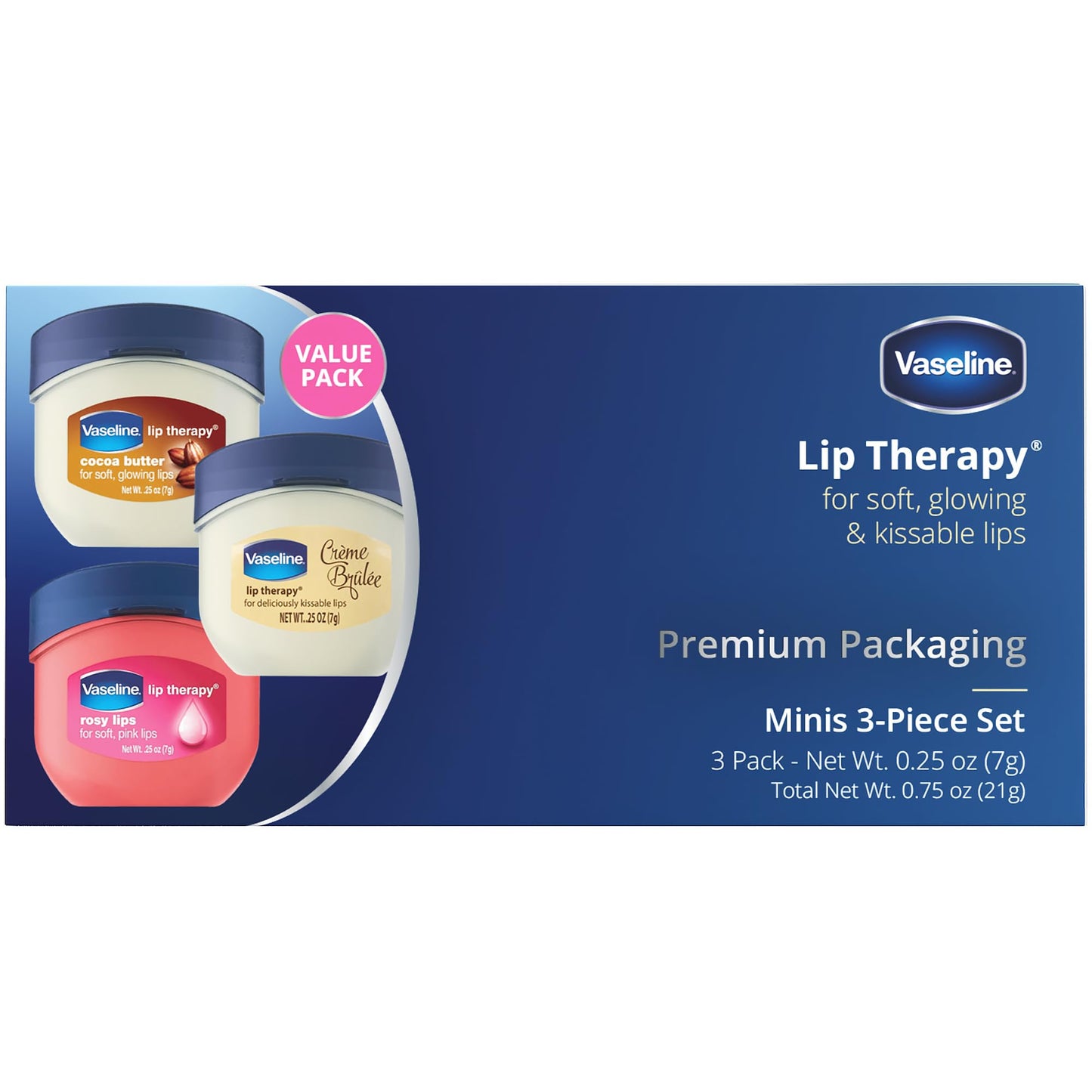 Vaseline Lip Therapy Bundle - Creme Brulee, Rosy Lips & Cocoa Butter, 0.25 Ounce (Pack of 3)
