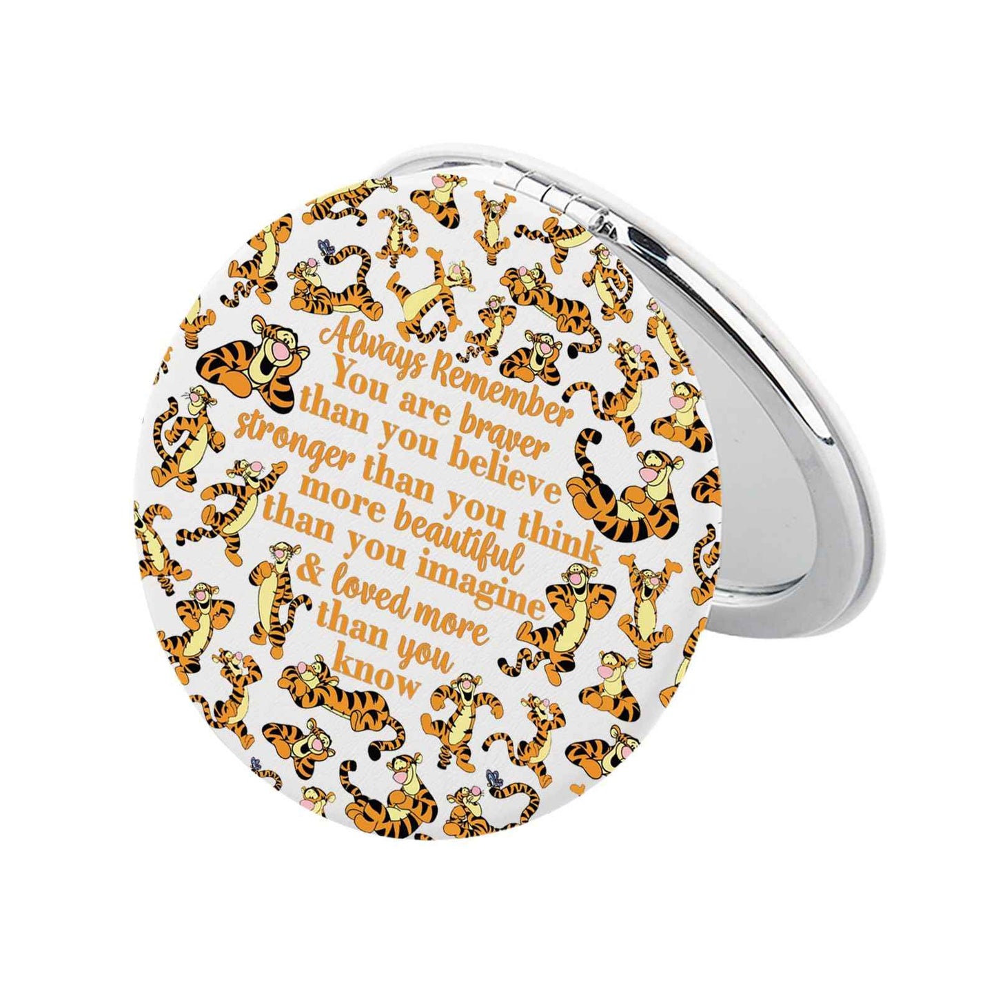 KEYCHIN Tiger Pocket Mirror Cartoon Movie Fans Gifts You are Braver Stronger Smarter Than You Think Compact Makeup Mirror (Tiger-White)
