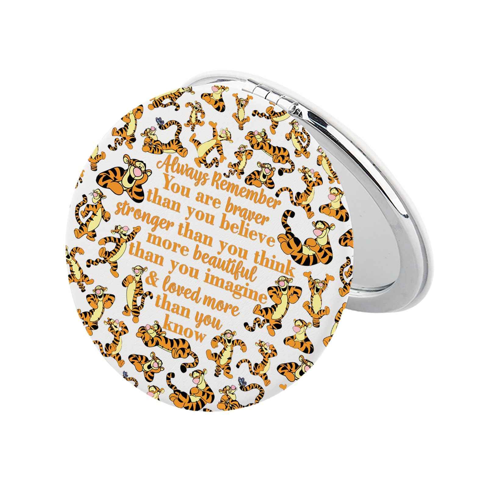 KEYCHIN Tiger Pocket Mirror Cartoon Movie Fans Gifts You are Braver Stronger Smarter Than You Think Compact Makeup Mirror (Tiger-White)