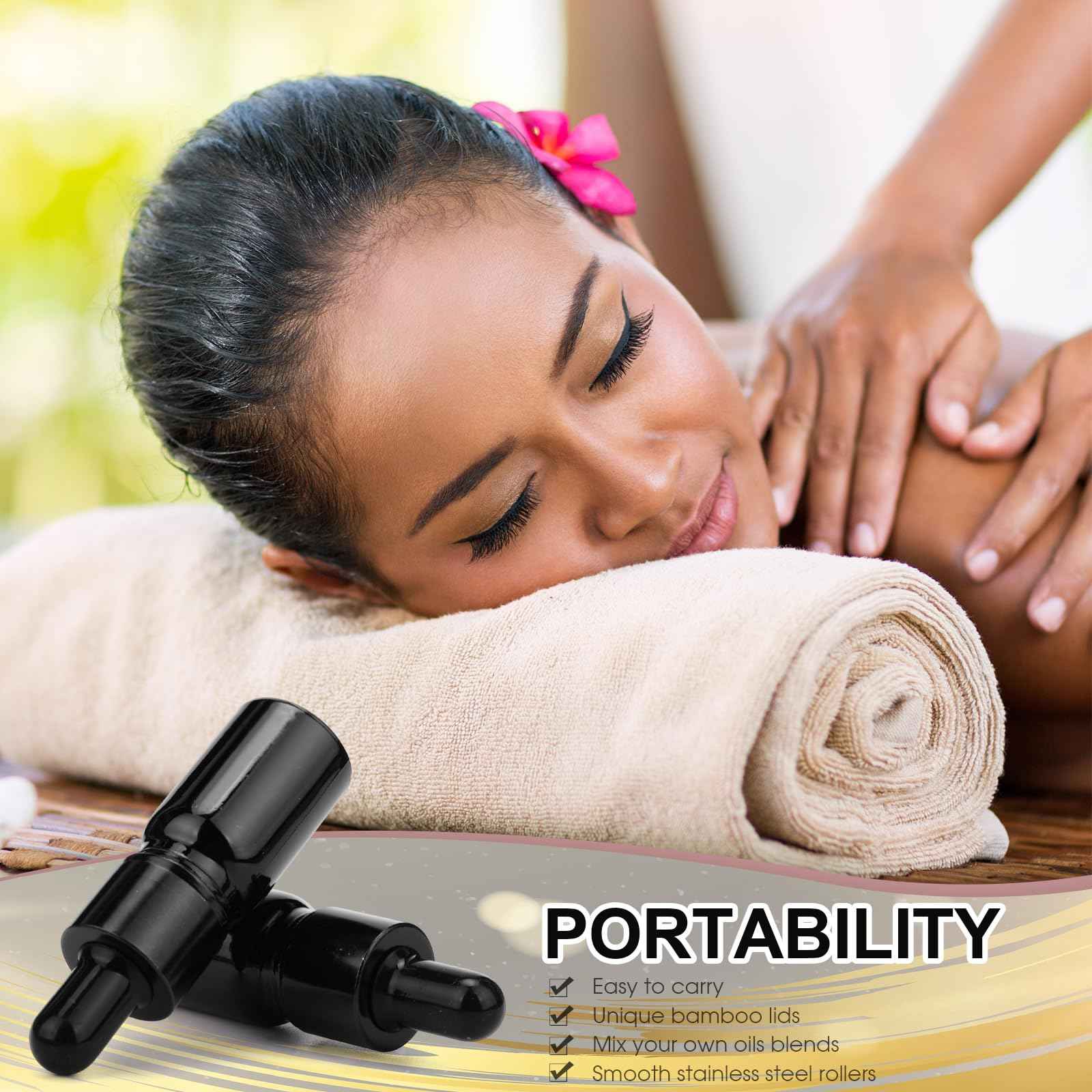 Patelai 48 Pcs 5 ml/ 0.2 oz Frosted Glass Dropper Bottles Essential Oil Bottles with Eye Dropper and Bamboo Lids Perfume Sample Essence Liquid Cosmetic Containers and Funnels (Black)