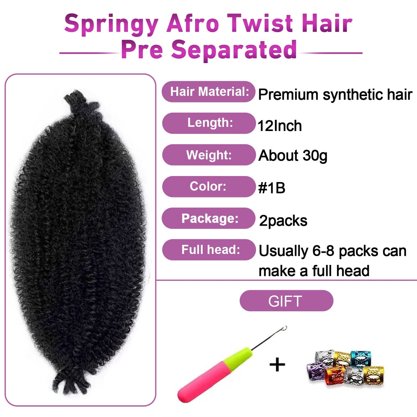 Viovian 12inch Hot Pink Springy Afro Twist Hair 2Packs Pre-Separated Kinky Marley Twist Braiding Hair Cuban Twist Synthetic Hair Extension Wrapping Hair for Distressed Soft Locs (Pink)