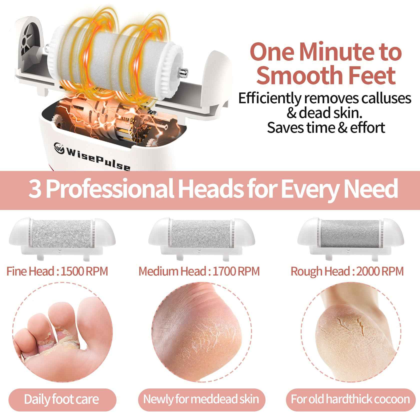 Electric Foot Callus Remover, Rechargeable Electric Callus Remover for Feet with 3 Speed, 9 in 1 Pedicure Kit with Nano-Glass, Waterproof Professional Foot File for Dead, Hard, Cracked Skin(Yellow)