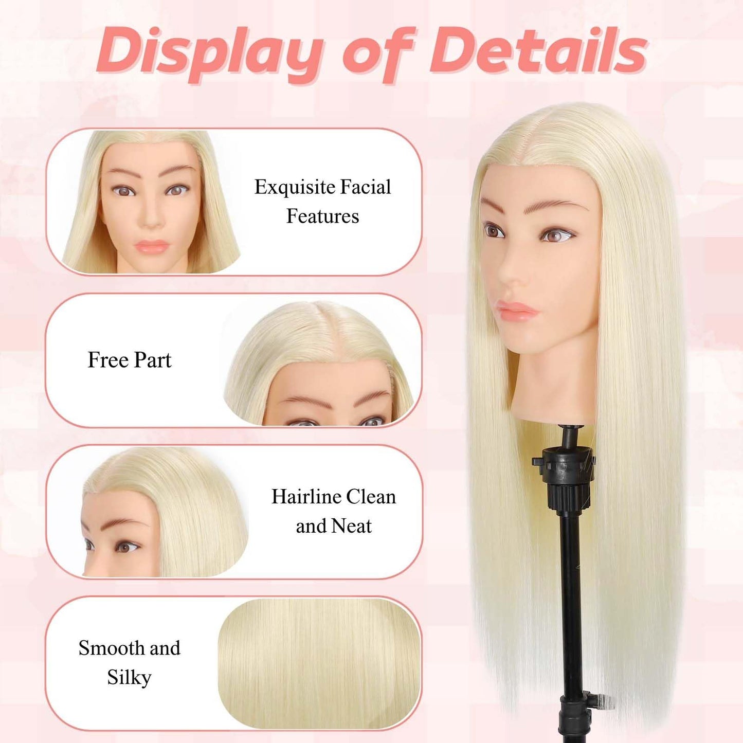 MQHIHI Mannequin Head Human Hair, 80% Real Hair Mannequin Head Cosmetology Manikin Practice Doll Head for Braiding Hairstyling Cutting with Free Clamp Holder and Tools (Blonde)