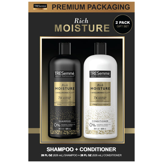 TRESemmé Shampoo & Conditioner, Sulfate-Free, Family Size - Moisture Rich Hair Treatment for Dry, Damaged Hair, Hydrating Hyaluronic Acid, Vitamin C, and Biotin for Hair Repair, 28 Oz (2 Piece Set)