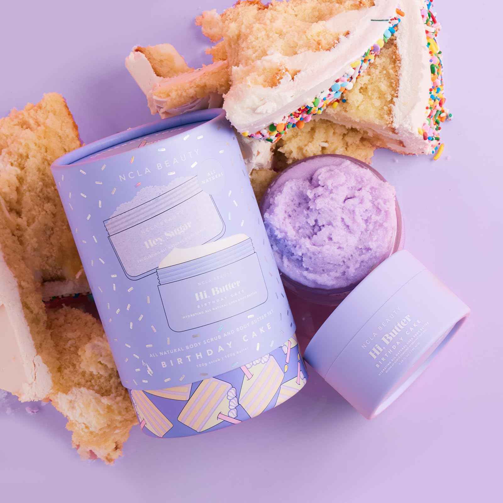 NCLA - Birthday Cake Body Care Discovery Set (Body Scrub + Body Butter) | Vegan, Cruelty-Free, Clean Skincare | Made in USA (2 Pieces; 100 mL each)