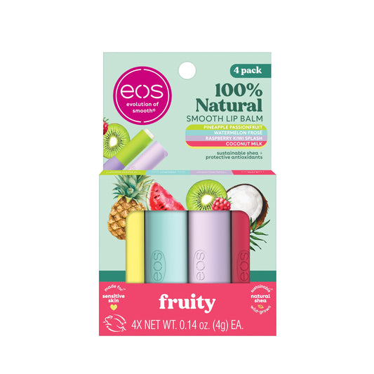 eos 100% Natural Lip Balms- Coconut Milk, Pineapple Passionfruit, Watermelon Frosé & Raspberry Kiwi Splash, All-Day Moisture Lip Care, 0.14 oz, 4-Pack