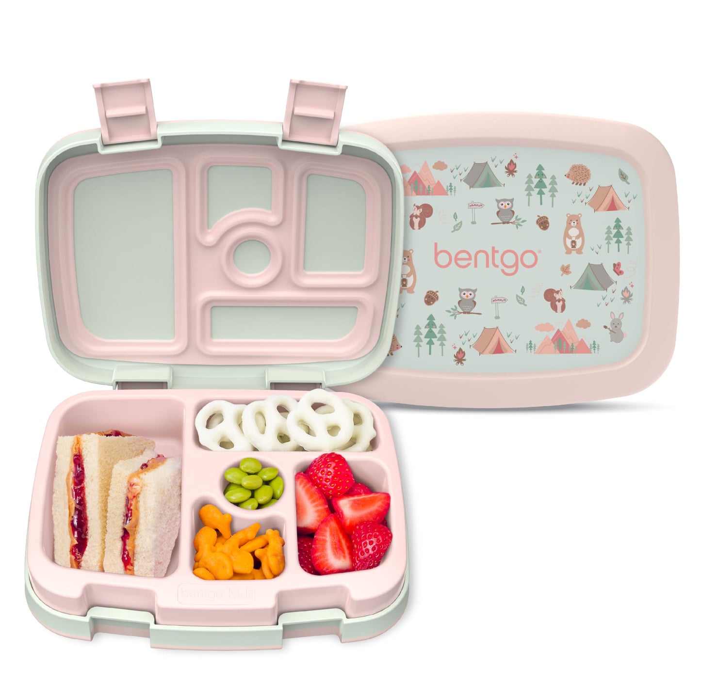 Bentgo Kids Prints Leak-Proof, 5-Compartment Bento-Style Kids Lunch Box - Ideal Portion Sizes for Ages 3-7, Durable, Drop-Proof, Dishwasher Safe, & Made with BPA-Free Materials (Nature Adventure)