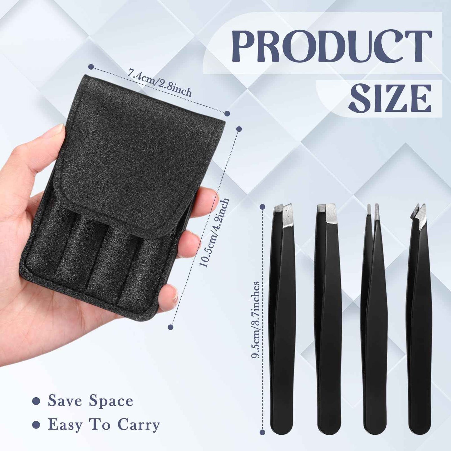 Lasnten 12 Sets Eyebrow Tweezers Set and Curved Scissors, 4 in 1 Professional Stainless Steel Tweezers for Women and Men, Splinter and Ingrown Hair Removal with Travel Case(Black)