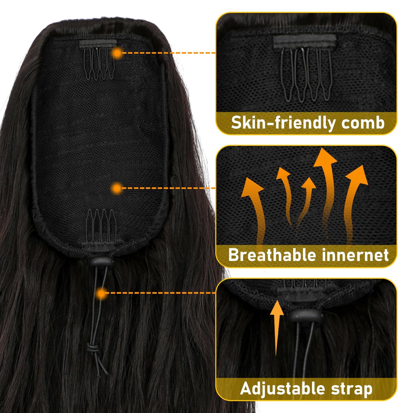 Cephermer Ponytail Extension 24'' Long Wavy Drawstring Pony Tails Hair Extension Ponytail Dark Brown Synthetic Hairpiece for Women