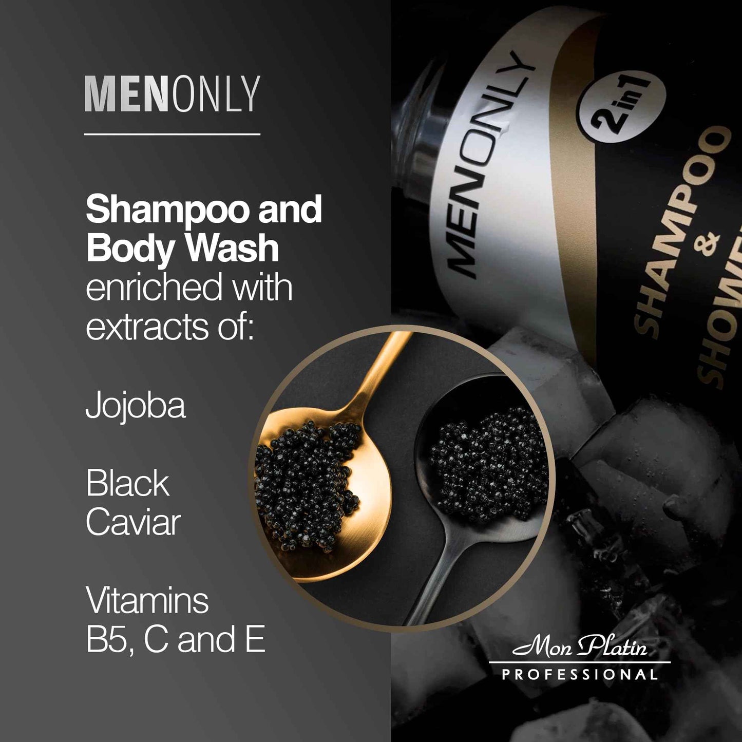 Mon Platin Men’s Daily Shampoo – Black Caviar & Jojoba Extracts – Anti-Dandruff, Volumizing & Refreshing – 400ml
