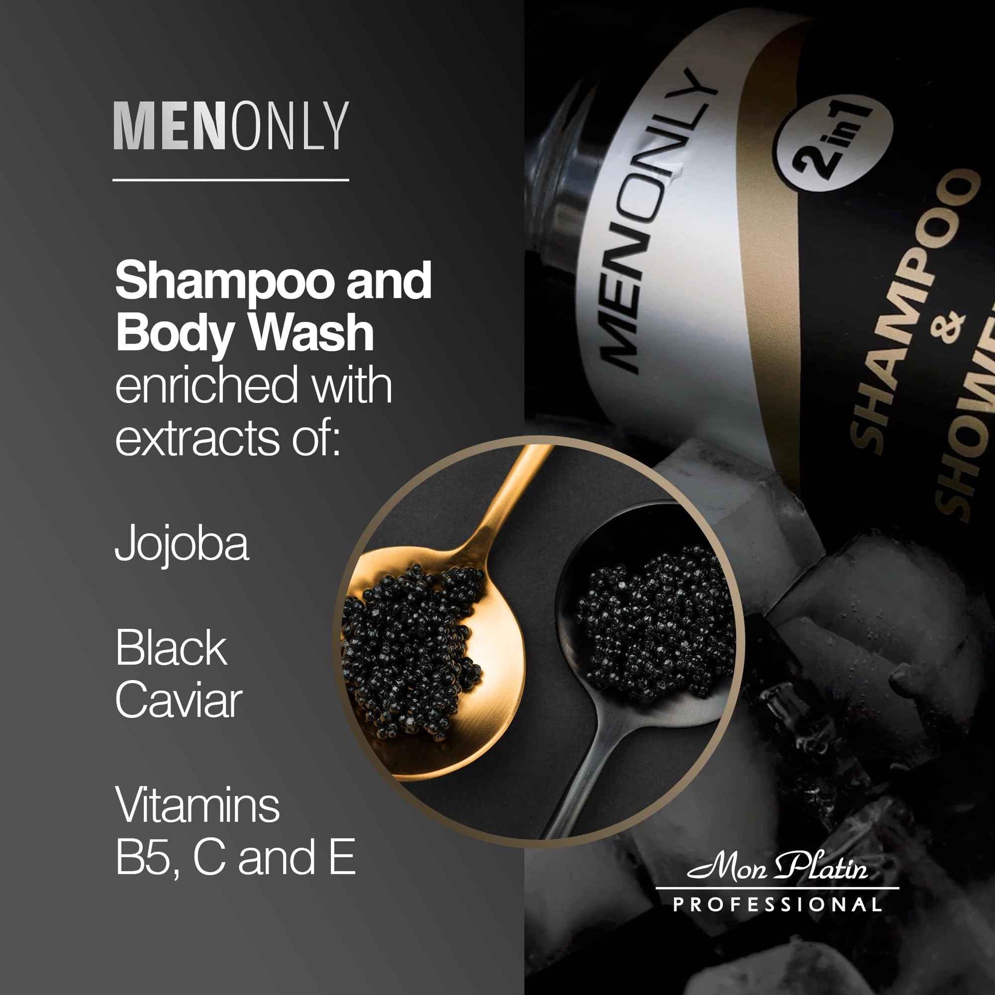 Mon Platin Men’s Daily Shampoo – Black Caviar & Jojoba Extracts – Anti-Dandruff, Volumizing & Refreshing – 400ml