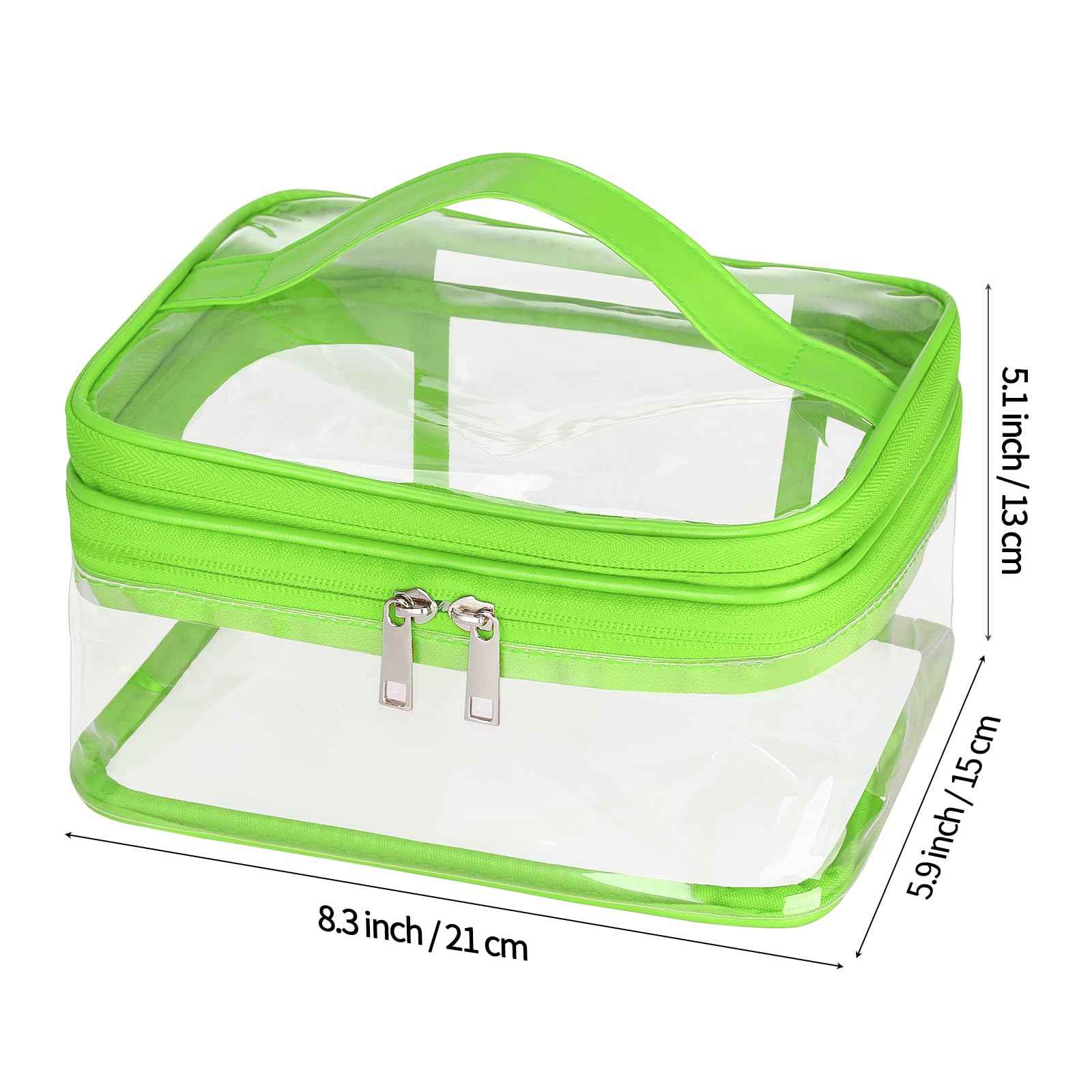 HAOGUAGUA Double Layer Clear Cosmetic Bag Makeup Bag, Waterproof Travel Toiletry Bag, Transparent PVC Pouch Organizer (Green)