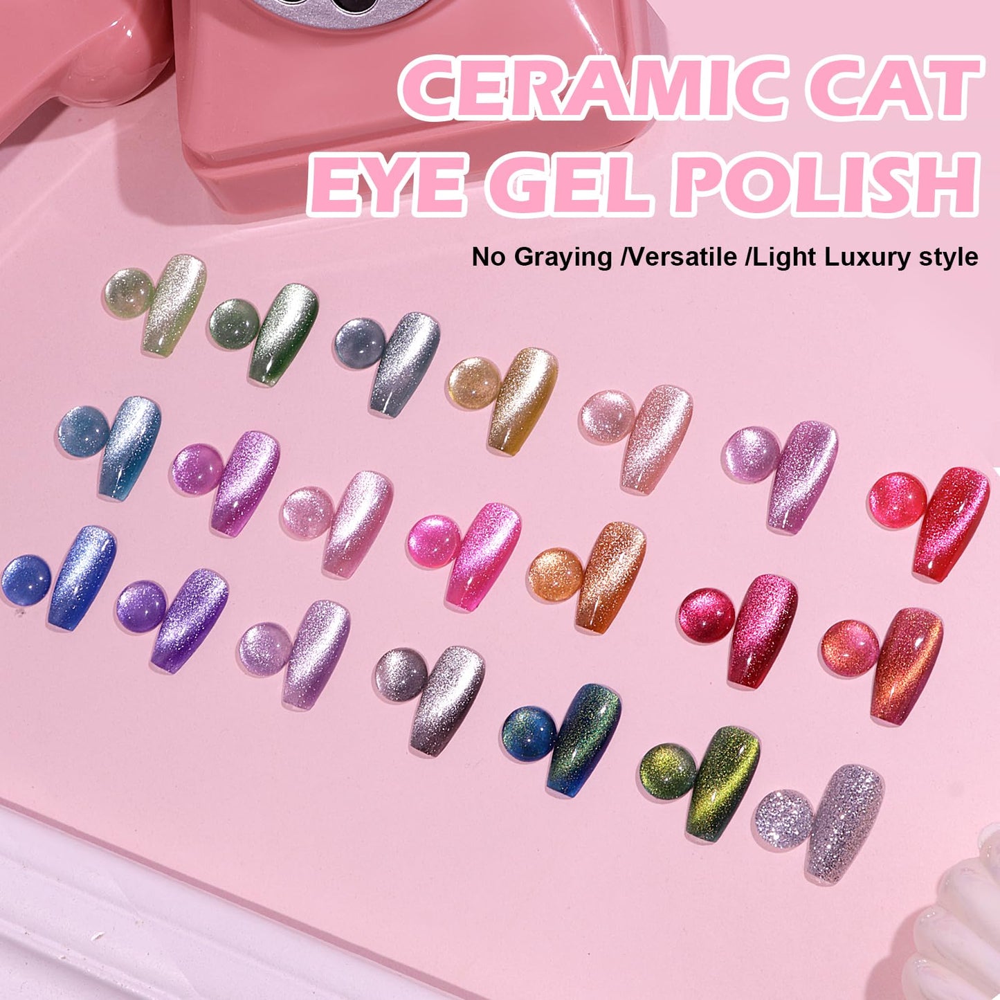 noirwhite Cat Eye Gel Nail Polish, 28Pcs Glitter Pink Red Purple Green Blue Silver Sparkle Colors Gel Nail polish Set with Magnet Base Top Coat Soak Off UV LED Light Nail Art Salon Manicure DIY Home