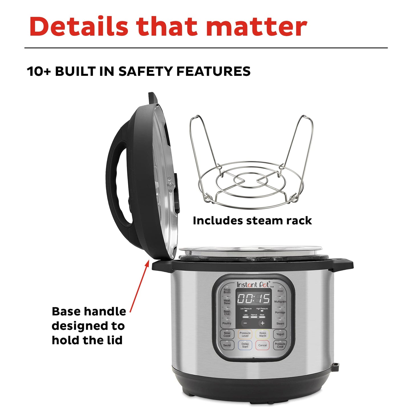 Instant Pot Duo 7-in-1 Electric Pressure Cooker, Slow Cooker, Rice Cooker, Steamer, Sauté, Yogurt Maker, Warmer & Sterilizer, Includes App With Over 800 Recipes, Stainless Steel, 8 Quart