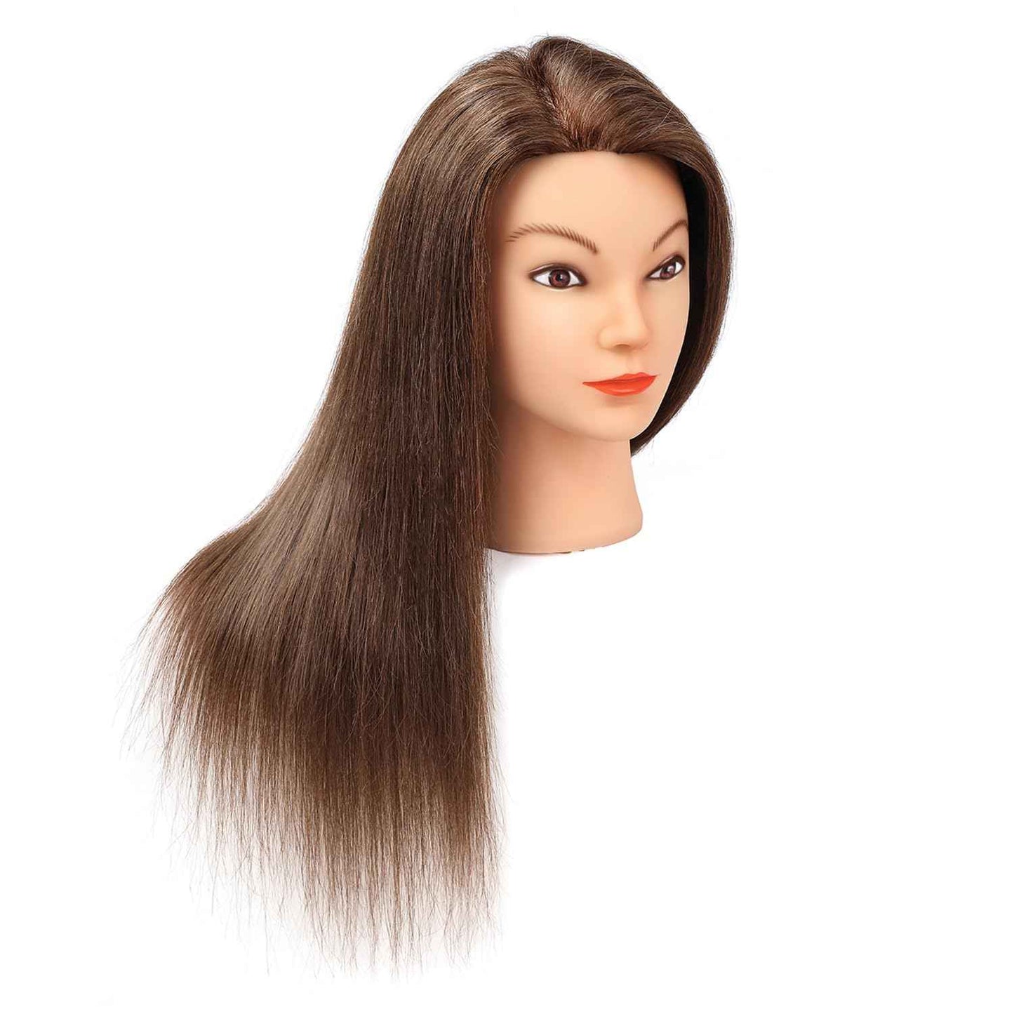 100% Human Real Hair Mannequin Head with 9 Tools and Clamp, Hairdressers' Practice Training Manikin Head and Cosmotology Doll Head for Hairstyling and Braid - Dark Brown