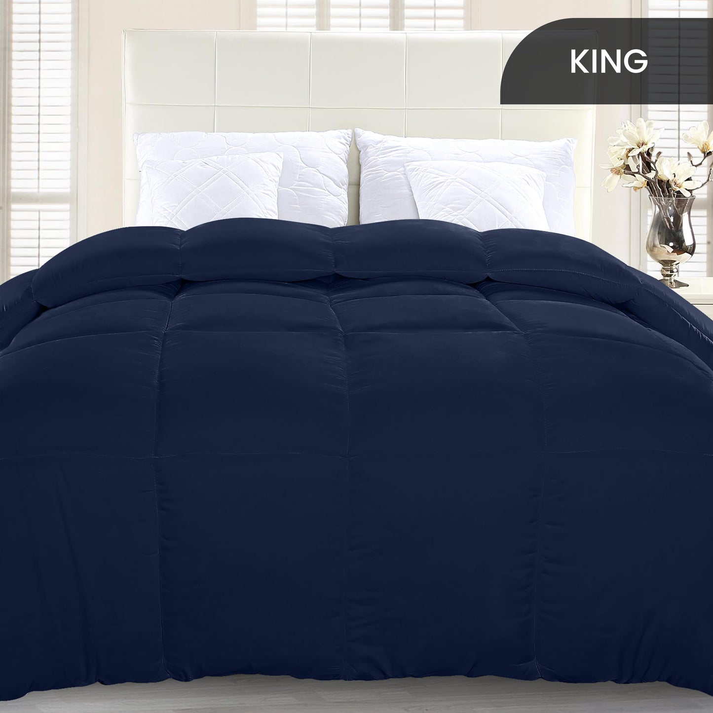 Utopia Bedding Comforter Duvet Insert, Quilted Comforter with Corner Tabs, Box Stitched Down Alternative Comforter King (Navy)