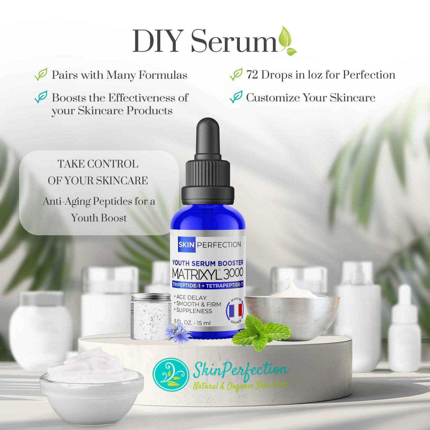 Skin Perfection Matrixyl 3000 Serum for Face Anti Aging - Face Serum for Women Anti Aging with Palmitoyl Tripeptide-1 Tetrapeptide 7 for Wrinkles & Fine Lines - Mix with Any Skincare Product - 0.5oz