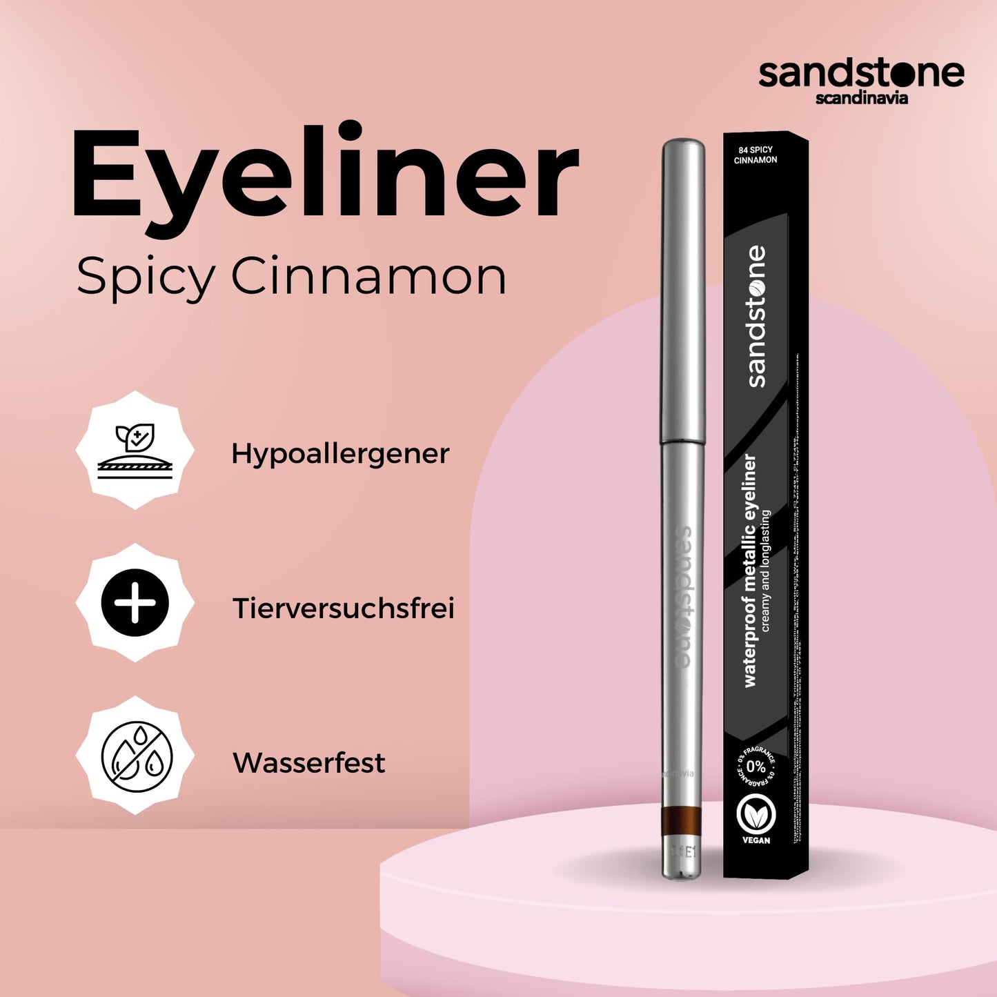 Sandstone Scandinavia Hypoallergenic Eyeliner Waterproof (Spicy Cinnamon) - Unscented Metallic Brown Eye Liner - Vegan and Cruelty Free Eye Pencil - Colored Eyeliners for Sensitive Eyes