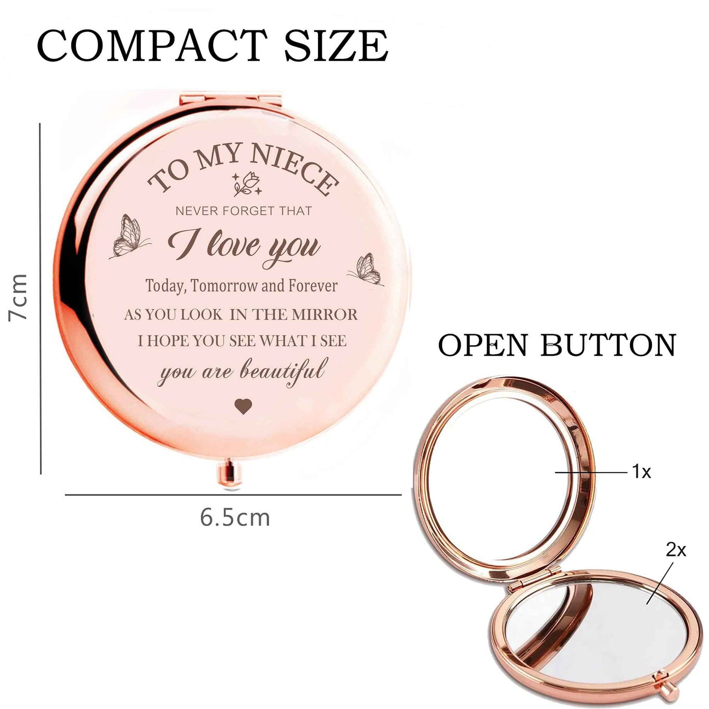 KGKAIMIZL Niece Compact Mirror - Makeup Mirror Gifts for Niece from Aunt, Birthday & Christmas