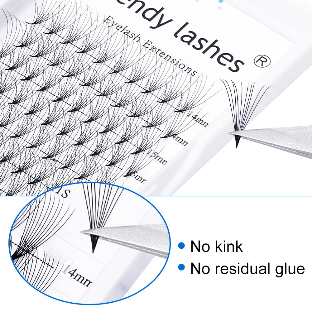 Volume Lash Extensions 10D Premade Fans Eyelash Extensions 0.07mm Thickness C/D Curl Short Stem Premade Volume Eyelash Extensions Pointed Base Fans by WENDY LASHES(10D-0.07-D, 14-20mm Mixed Tray)