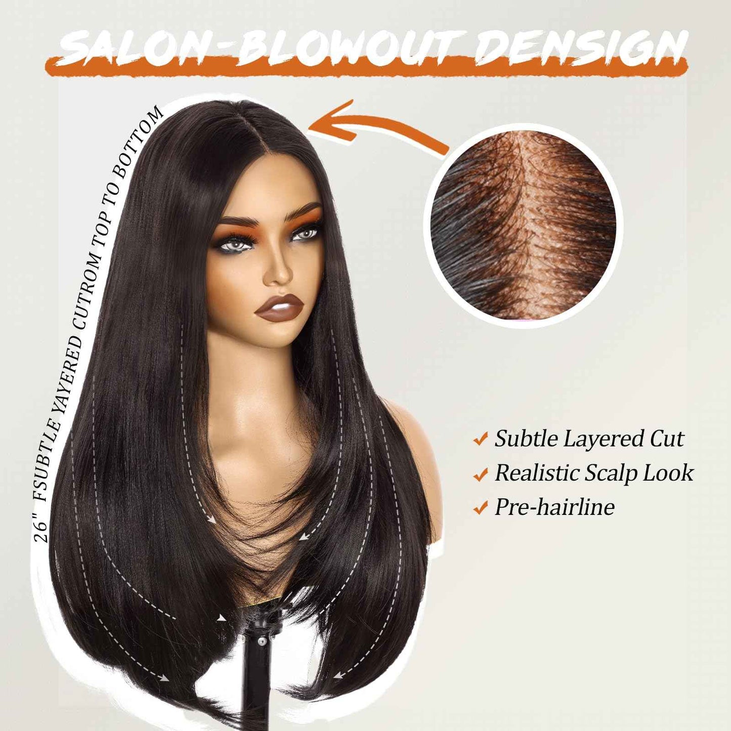 Natural Black Lace Front Wig 26 Inch - 13x4 HD Lace Layered Wigs for Women, Wear and Go Glueless Wigs Pre Plucked Pre Cut Long Straight Syntheic Fiber Pre-styling Hair for Daily