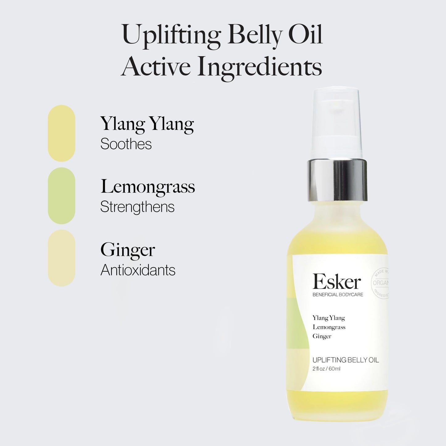 Esker Natural Uplifting Belly Oil | (2.0oz) | Plant-Based Formulated with Antioxidants Promoting Deep Hydration and Cell Regeneration | Skin Stays Nourished and Resilient During Pregnancy