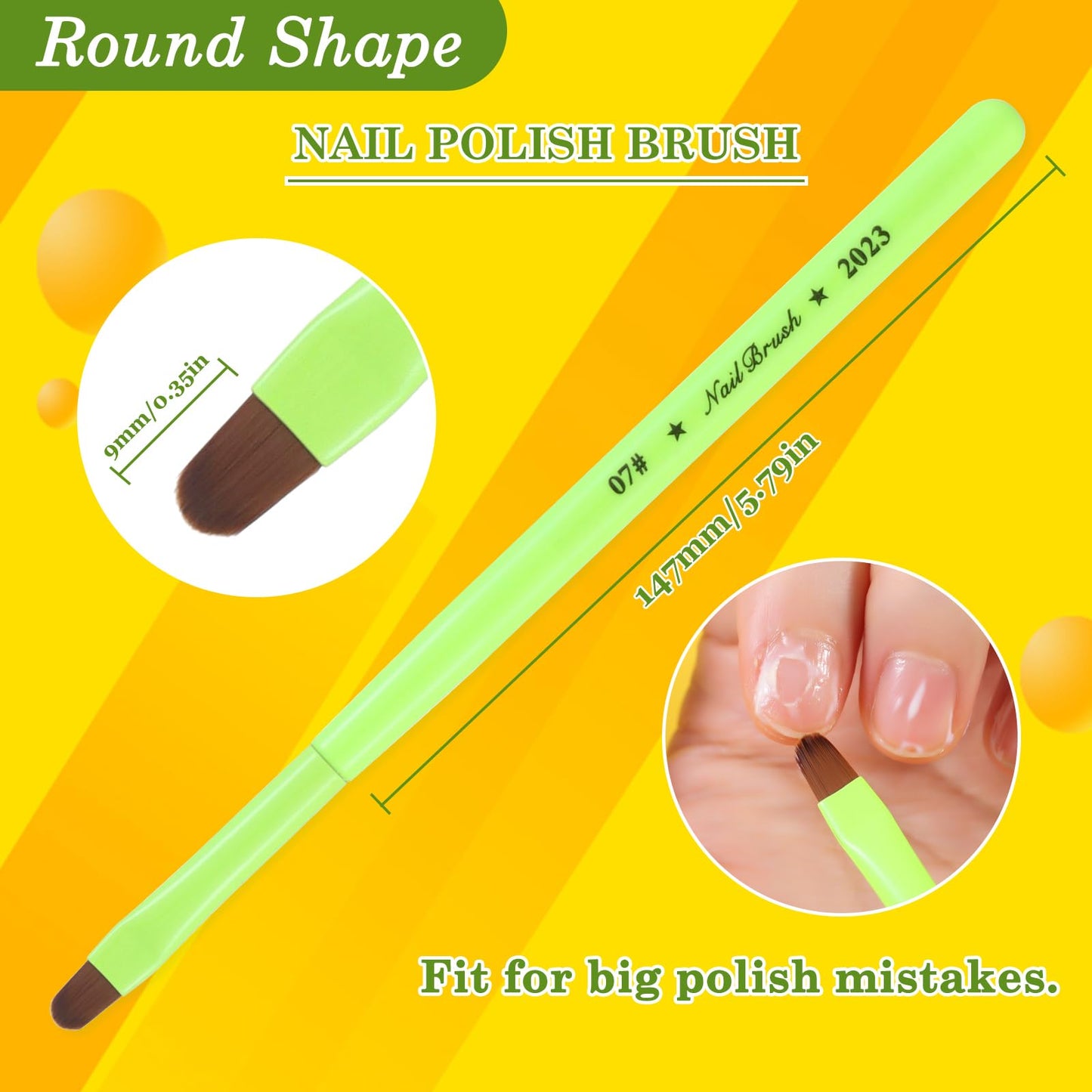 Fluorescent Green Nail Art Clean Up Brushes for Cleaning Polish Mistakes on the Cuticles, Acetone Resistant Nail Brushes, and Fingernail Cleaning Brushes for Nail Art and Designs (Round&flat&Bevel)