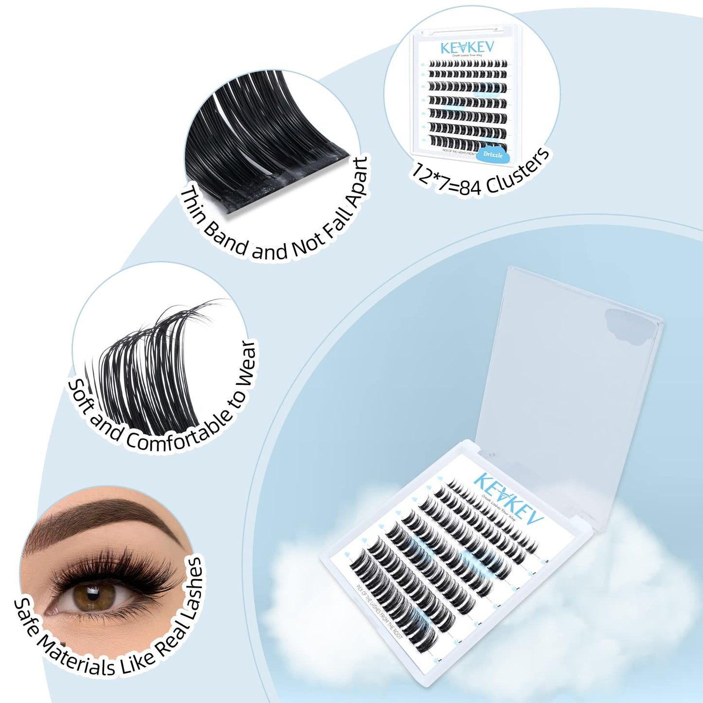 Lash Clusters 84 Pcs Cluster Lashes Eyelash Clusters DIY Cluster Eyelash Extensions Individual Lashes Thin Band & Soft(Drizzle,D-8-16mix)