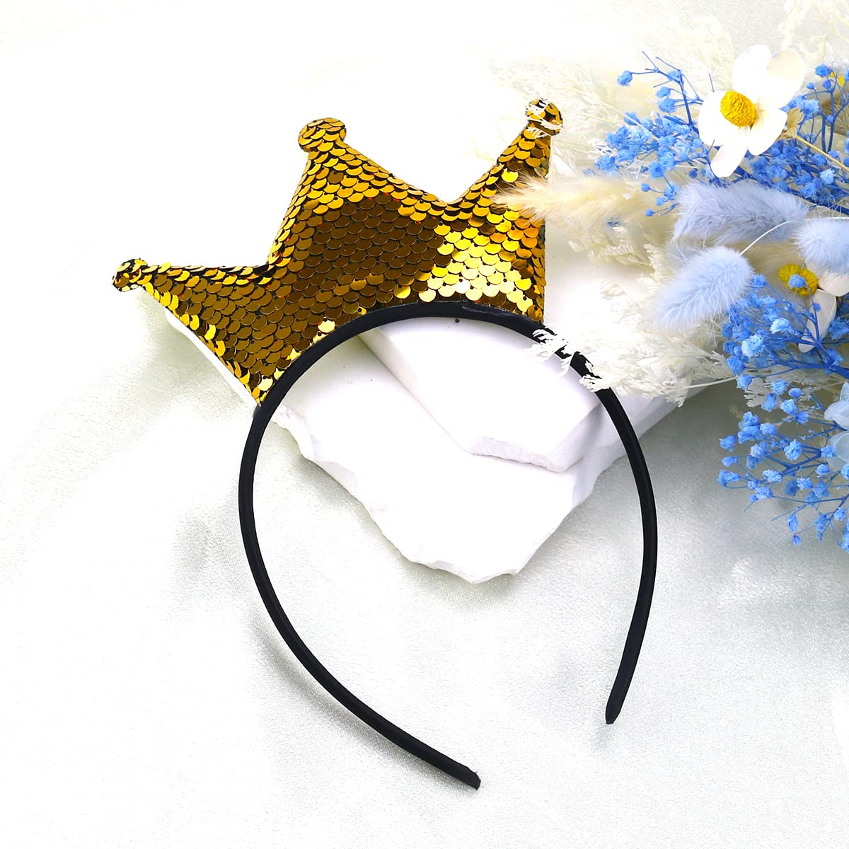 Totelux Sequins Crown Headband Girls Hair Bands Glitter Crowns Hair Hoop Women Hair Accessories for Party Favors Headdress Decoration Supplies Gift (Gold)