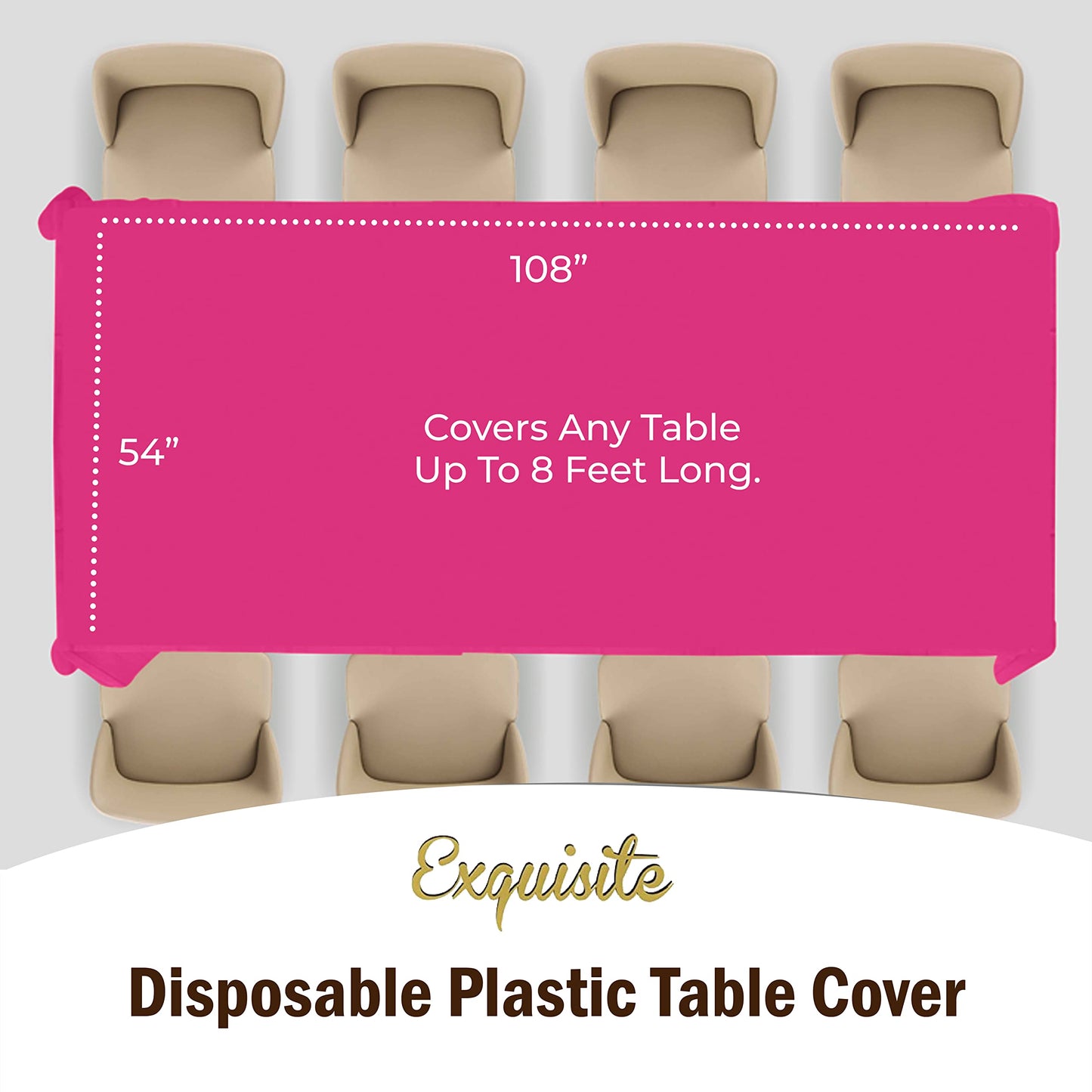 Exquisite 6-Pack Premium Plastic Tablecloth 54in. x 108in. Rectangle Plastic Table Cover - Cerise