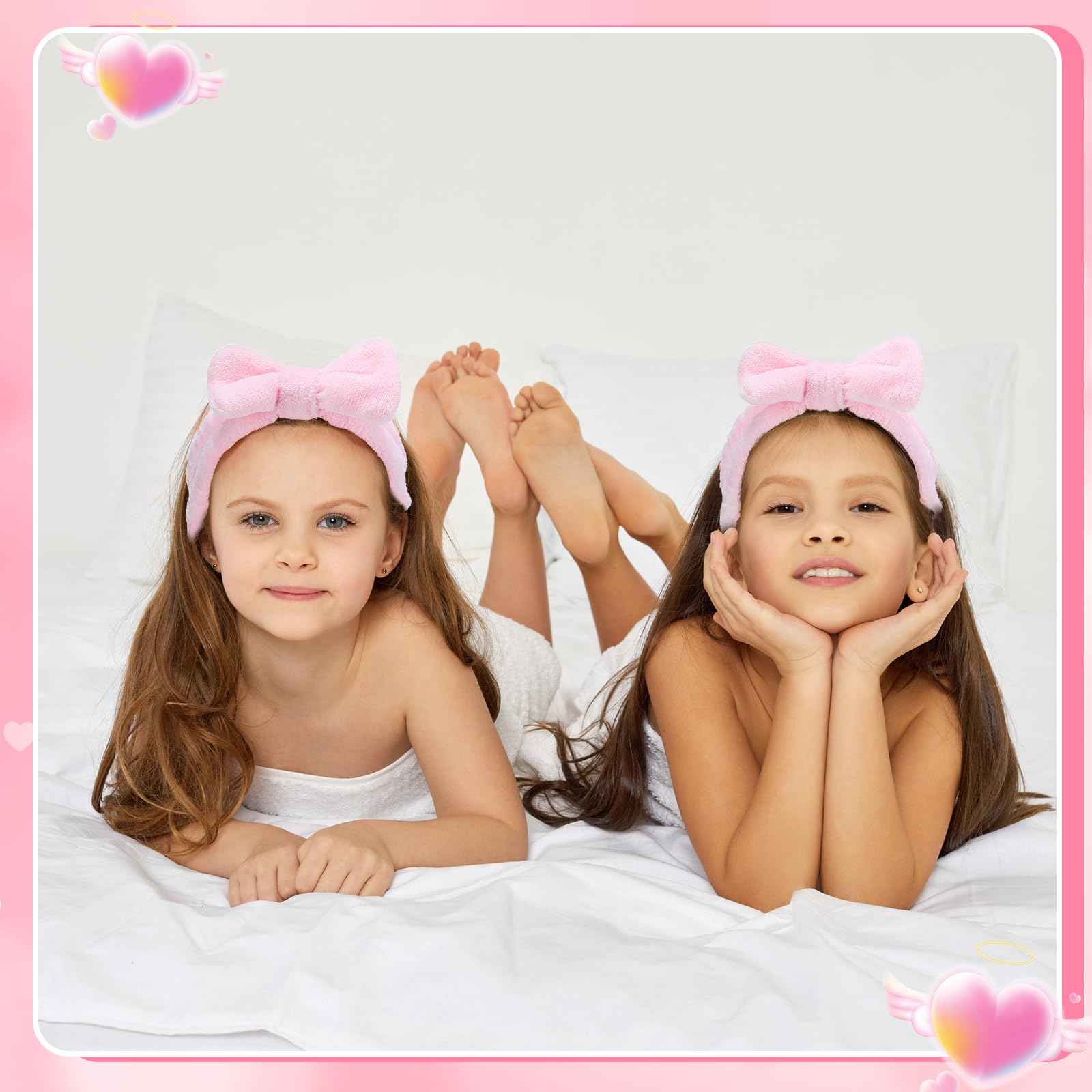 Twistover 12 Pcs Christmas Girls Spa Party Supplies for Kids Gifts Sleepover Party Supplies Include 6 Closed Toe Kids Disposable Slippers 6 Bow Spa Headbands for Makeup Slumber Favors Birthday(Pink)