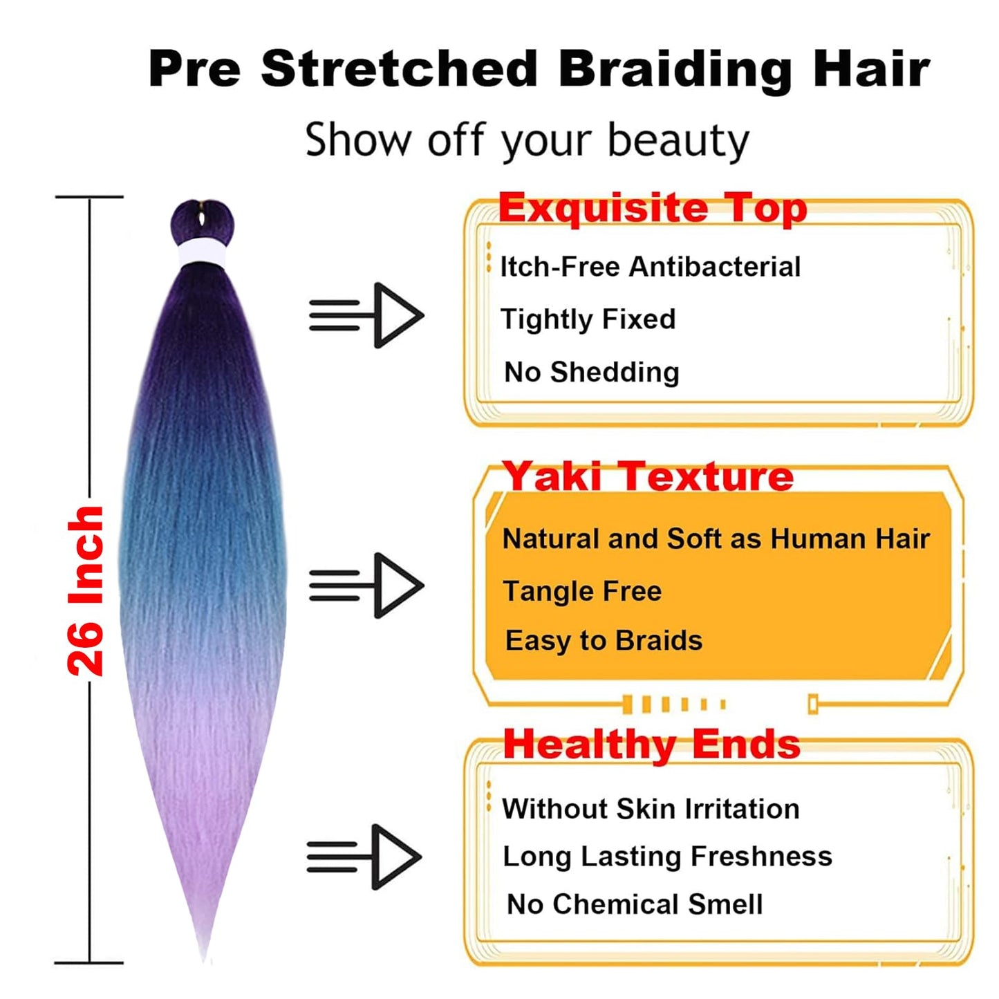 TENGSHUO FLY Pre-Stretched Braiding Hair 26 Inch 2 Packs Hot Water Setting Synthetic Hair Crochet Braiding Hair Extension(26 Inch (Pack of 2),Purple to Lake Blue to Light Purple)