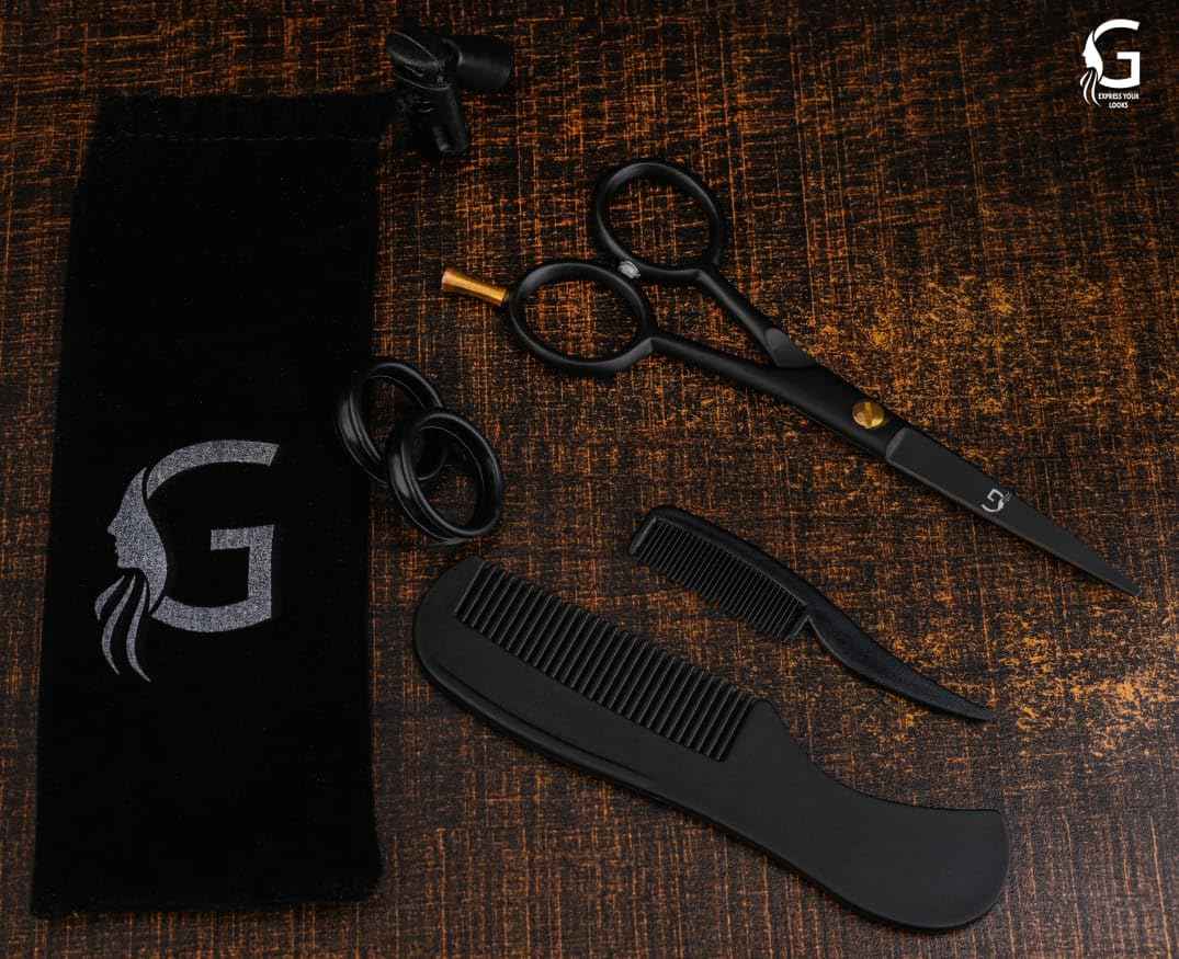 5” Professional Beard Mustache Scissors with 1 Beard Comb, 1 Mustache Comb - Prefect Mustache Trimming Scissors for All Facial Hair – Grooming Scissors for Men