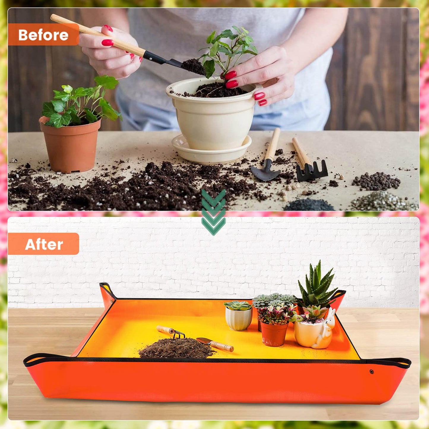 Onlysuki 3PCS 39.5" x 31.5" Large Repotting Mat for Indoor Plant Care Control Dirt Portable Potting Tray Gardening Gifts for Women Men