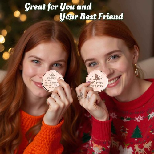 Attyxfica 2 Pcs Witch Pocket Mirrors – Witch Compact Makeup Mirror with Hat, Broom & Crown Wand Design, Movie or Musical Theatre Merch Stuff Gifts for Women & Girls (Rose Gold)