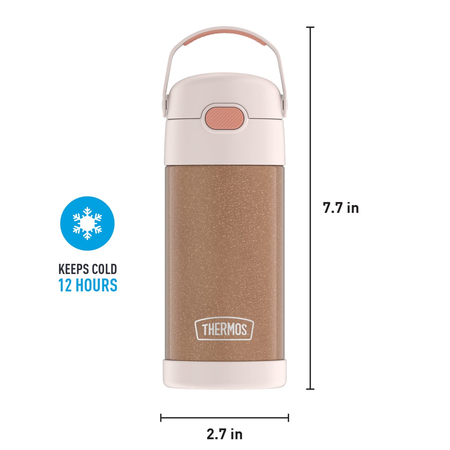 THERMOS FUNTAINER Water Bottle with Straw - 12 Ounce, Rose Gold Glitter - Kids Stainless Steel Vacuum Insulated Water Bottle with Lid