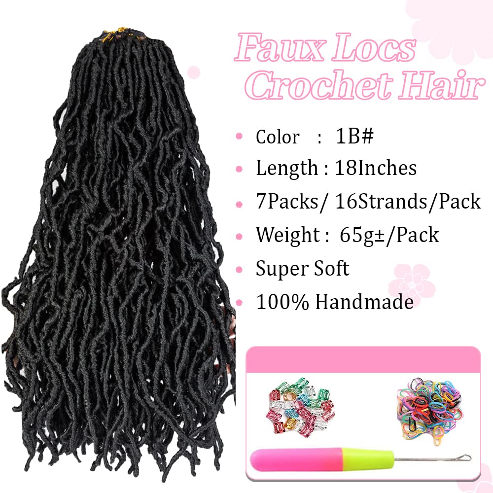 Umylar Faux Locs Crochet Hair 18 Inch Soft Locs Crochet Hair 7 Packs Extensible Pre Looped Faux Locs Crochet Hair For Black Women Synthetic Hair Extension(18 Inch, 1B#)