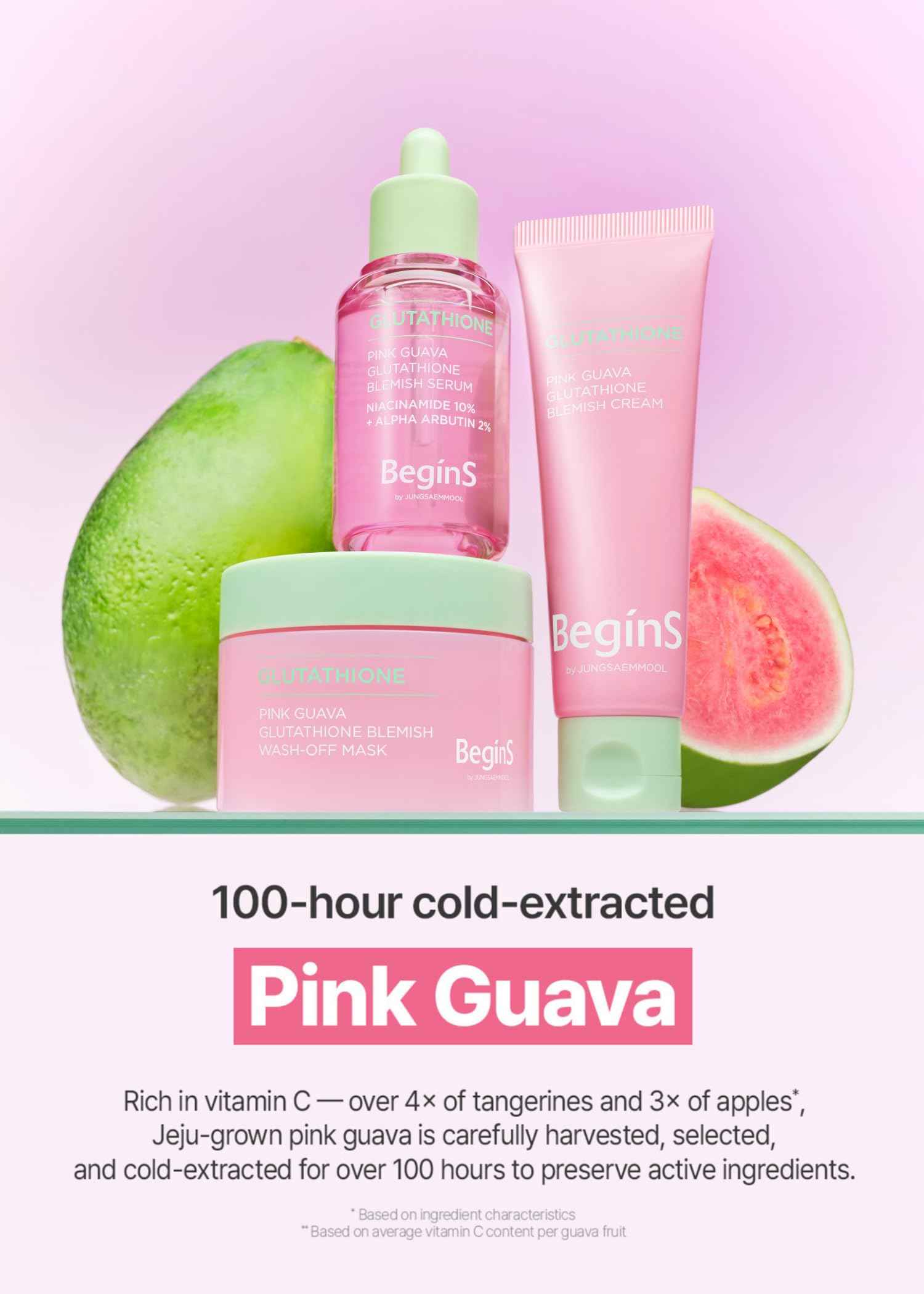 BeginS by JUNGSAEMMOOL Pink Guava Glutathione Blemish Serum 1.01 Fl Oz, Uneven Skin Tone Care Serum with 99% Pure Glutathion, Niacinamide, Vitamin C, Fast-Absorbing Hydrating Texture, Korean Skincare
