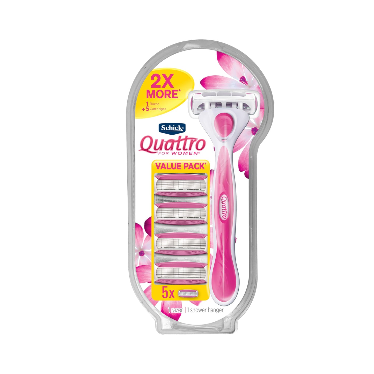 Schick Quattro Womens Razor Value Pack, Including 1 Razor Handle and 5 Razor Refills