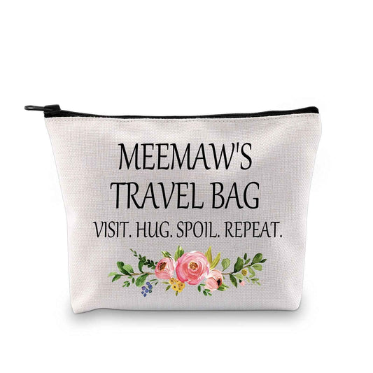 GJTIM Meemaw Gift Grandmother Gift Mother Day Zipper Pouch Cosmetic Bag Birthday Gifts for Grandma (Meemaw's Travel Bag)