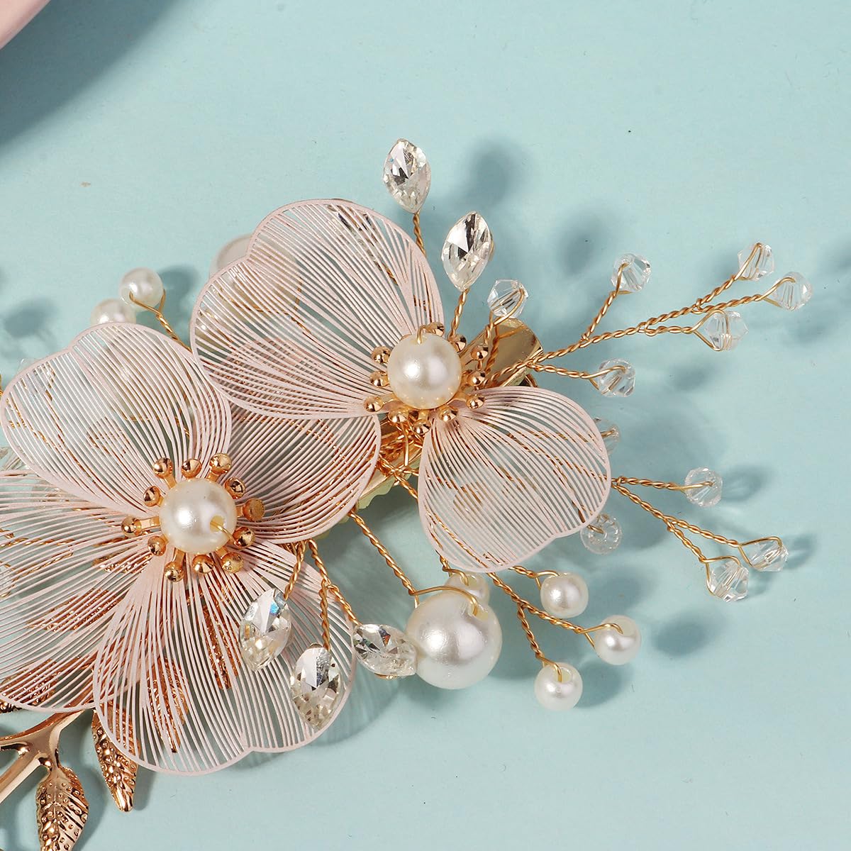 Brides Wedding Crystal Flower Hair Combs, Vintage Hair Clips French Rhinestone Barrettes, Pearl Flower Hair Pins Hair Accessories for Women Girls Bridesmaids