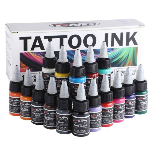 CNC Tattoo Ink Set 1/2oz (15ml) Tattoo Supply Ink USA 16 Colors Pigment Kit for Lining, Shading TI6003-15-16