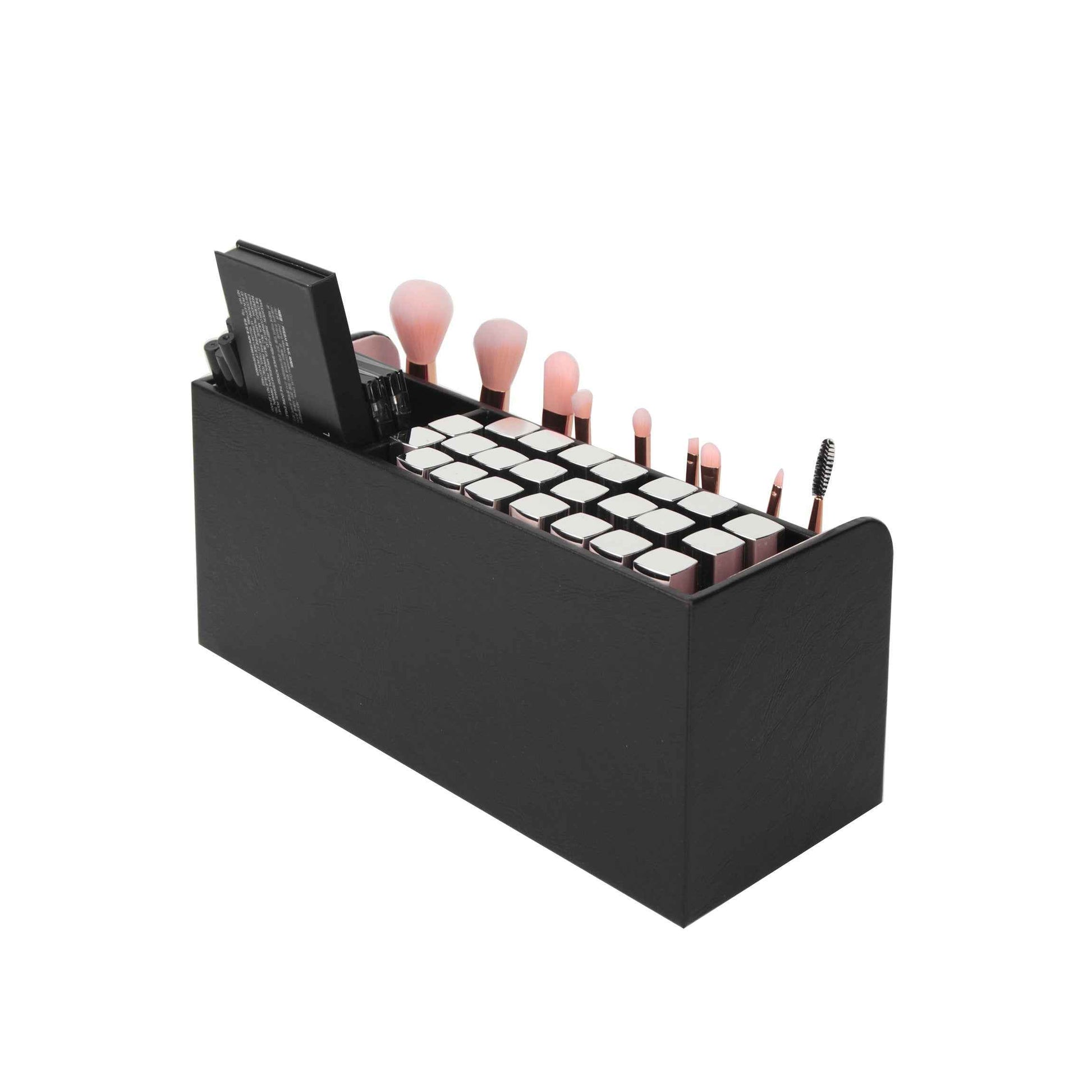J JACKCUBE DESIGN JackCubeDesign Makeup Organizer with Pink Pearls, Black Cosmetic Storage Case Box with Brush Holder, Large Capacity with 3 Compartments (Black, 11.8 x 4.9 x 5.3 inches)-:MK284A