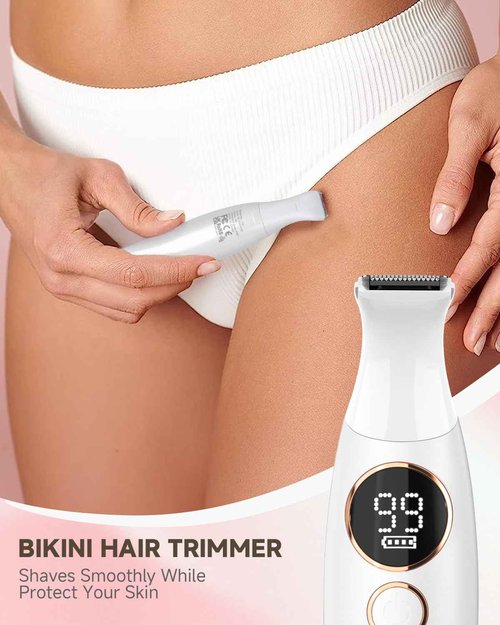 Bikini Trimmer for Women, Rechargeable 4H Use Electric Razors for Women with LED Display Painless 5 in 1 Facial Nose Pubic Hair Removal IPX7 Waterproof Body Shaver for Leg Armpit Eyebrows Femal Gift