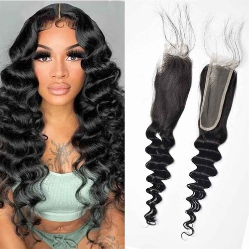 Brazilian Loose Deep 2x6 Lace Closure 100% Unprocessed Human Virgin Hair Pre Plucked Loose Deep Wave Pre-Plucked Hairline Frontal Closure Natural Black With Baby Hair (16inch, 2x6 loose deep closure)
