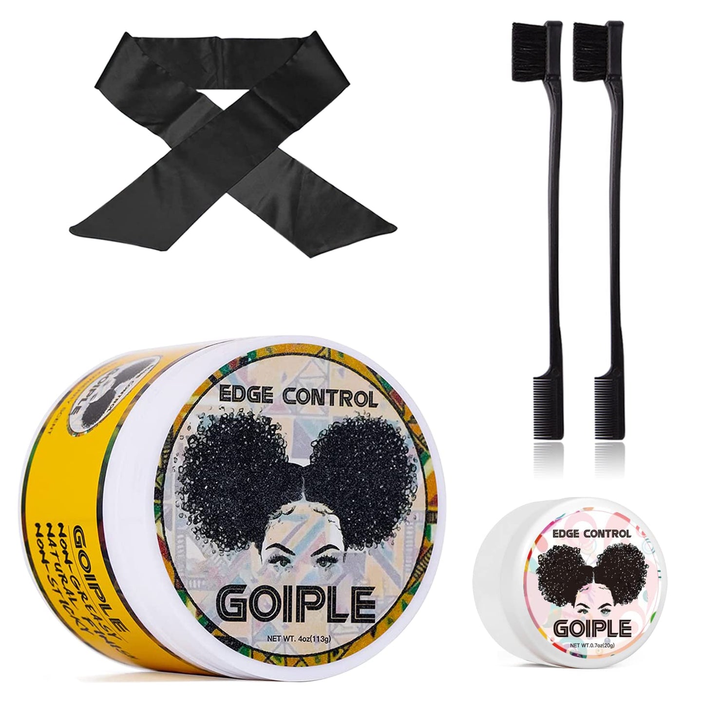 Goiple Edge Control Wax for Women Strong Hold Non-greasy Edge Smoother Pineapple Scent (4oz+0.7oz+Edge Brushes*2+ Edge Scarf)