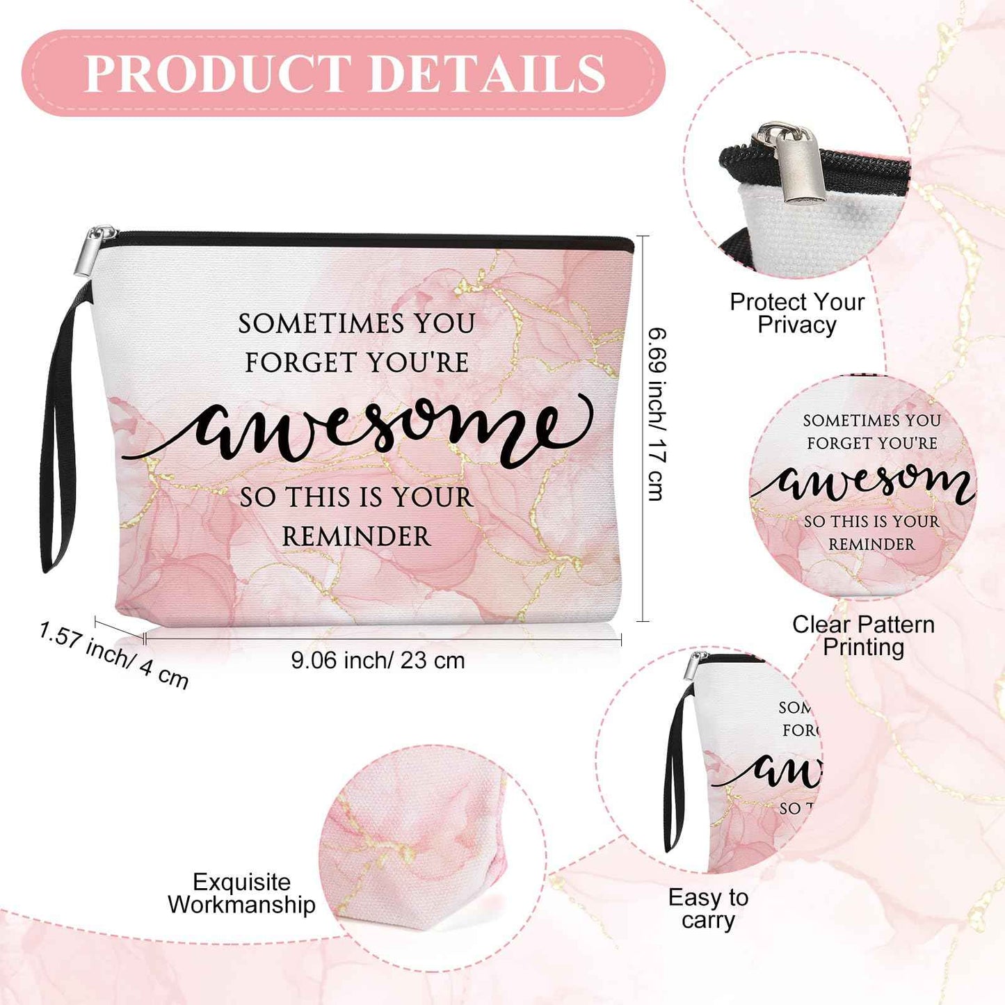 Beeveer 15 Sets Pink Thank You Gifts for Women, Makeup Bags and Compact Mirrors, Christmas Inspirational Gifts for Teacher Employee, Sometimes You Forget You're Awesome Set for Holiday, Thanksgiving